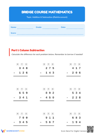 Essential Grade 2 Math: Addition & Subtraction Bridge Worksheet
