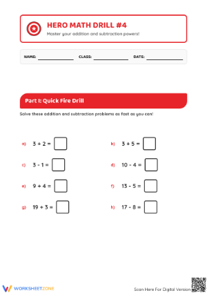 Hero Math Drill #4: Essential Addition & Subtraction
