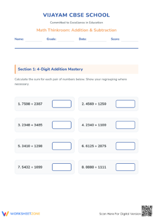 Essential 4-Digit Addition & Subtraction Worksheet | Grade 4