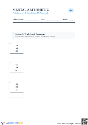 Essential Grade 3 Mental Arithmetic Worksheet: Printable