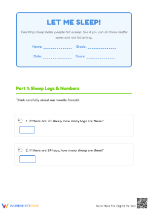 Printable Counting Sheep Math Word Problems | Grade 1