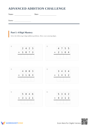 Printable Multi-Digit Addition Practice | Grade 4-5 Math