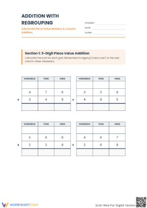 Essential Addition with Regrouping & Decimals Worksheet
