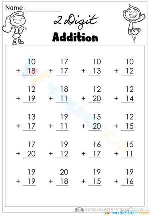 Two-Digit Addition with Regrouping Worksheet