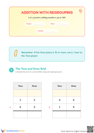 Essential Grade 2 Addition with Regrouping Worksheet