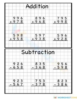 3-Digit Addition & Subtraction Grid 