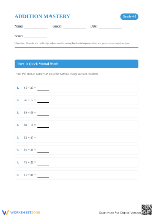 Multi-Digit Addition Mastery Worksheet | Essential Grade 4-5