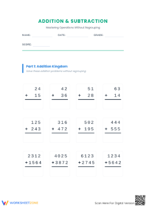 Printable Addition & Subtraction Without Regrouping
