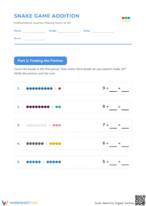 Essential Sums of 10 Worksheet | Grade 1-2 Math Addition