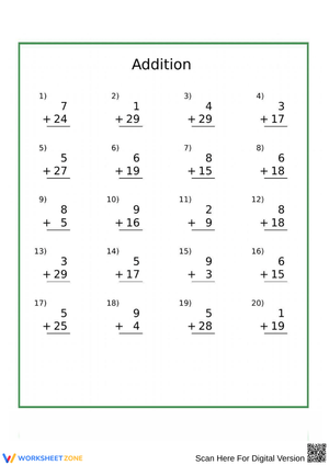 Two-Digit Addition Practice Worksheet for Kids