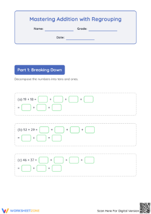 Printable Grade 3 Addition with Regrouping Mastery Worksheet