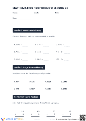 Essential Multi-Digit Addition Worksheet Packet | Grade 6-7