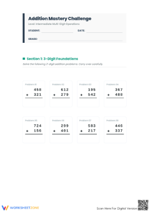 Essential Multi-Digit Addition Worksheet | Grade 4 Math