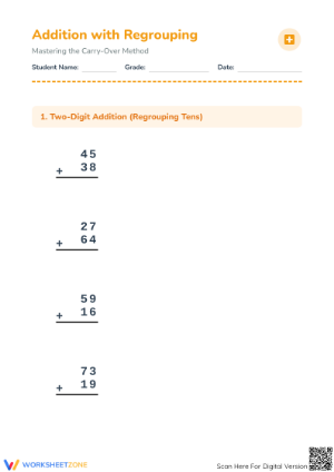 Essential Grade 2-3 Addition with Regrouping Worksheet