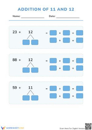 Essential Adding 11 and 12 Worksheet | Grade 1 Math