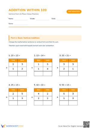 Essential Addition within 100 Worksheet | Grade 3 Math