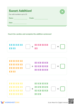 Printable Addition to 20 Worksheet | Grade 1 Math