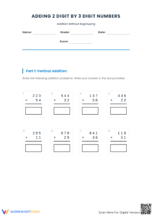 Adding 2 Digit by 3 Digit Numbers — Essential Math Worksheet