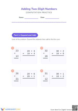 Printable Adding Two-Digit Numbers Worksheet | Grades 1-3