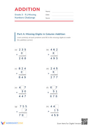 Essential Addition Missing Numbers Challenge | Grade 3-5