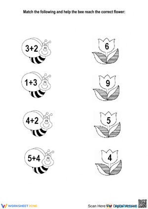 Addition Practice Worksheet with Cute Bees