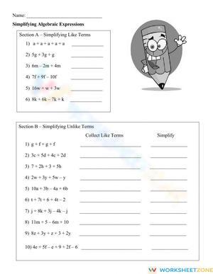 Simplifying Algebraic Expressions: Like & Unlike Terms