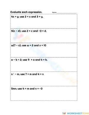 Evaluating Algebraic Expressions