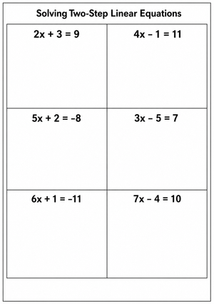 Grade 7 Two-Step Equations — Printable No-Prep Worksheet