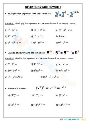 Operations with powers