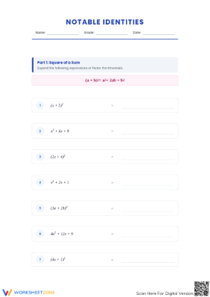 Notable Identities Algebra Worksheet | Essential Guide