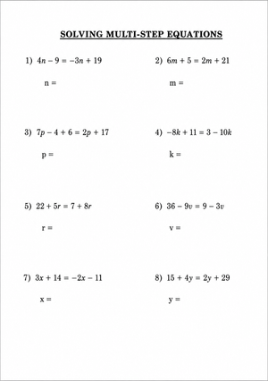 Multi-Step Equations Worksheet | Grade 7 Essential