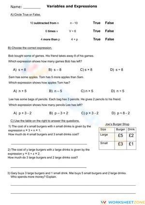 Variables and Expressions Practice