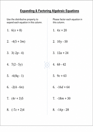 Grade 7 Expanding Expressions — Printable No-Prep Worksheet
