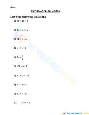 Solving Equations Practice Worksheet