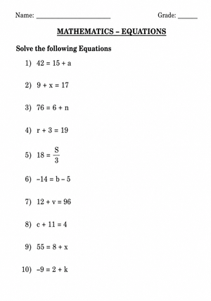 Grade 6 One-Step Equations — Printable No-Prep Worksheet