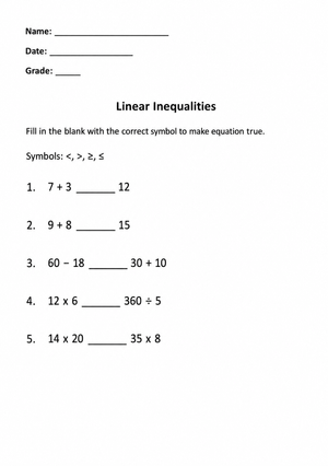 Linear Inequalities Worksheet | Grade 9-12 Essential