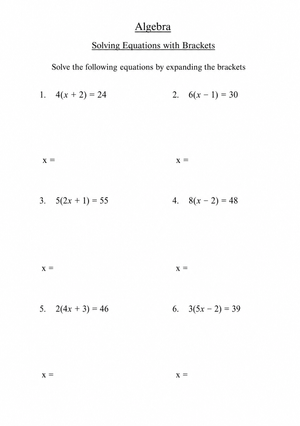 Printable Solving Equations with Brackets | Grade 10 Math