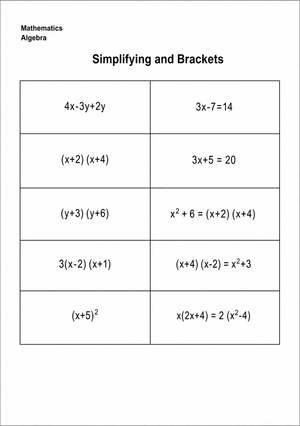 Essential Algebra: Simplifying and Brackets Worksheet