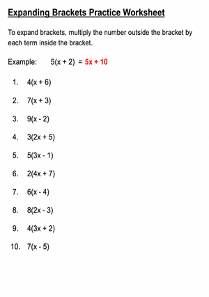 Grade 8 Expanding Brackets — Printable No-Prep Worksheet