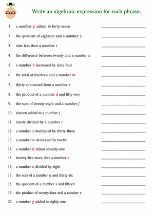 Translating Algebraic Phrases | Essential Grade 6 Math