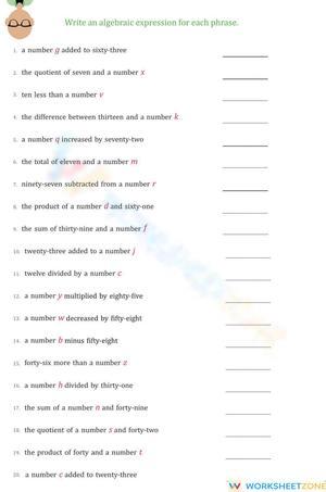 Translating Algebraic Phrases Practice