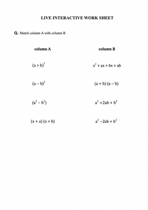 Grade 8 Algebraic Identities — Printable No-Prep Worksheet