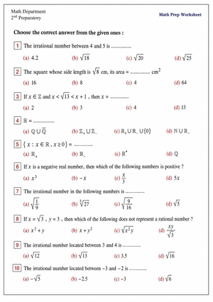 Grade 8 Math Prep: Essential Irrational Numbers Worksheet