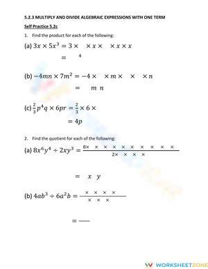 Multiply & Divide Algebraic Expressions