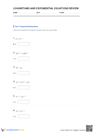 Ready Worksheet: Logarithms & Exponential Equations