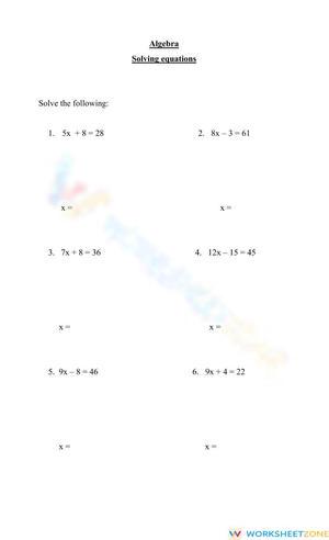 Solve Two-Step Equations Practice Worksheet