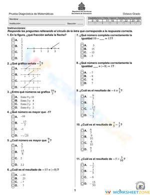8th Grade Diagnostic Test Preparation Worksheet