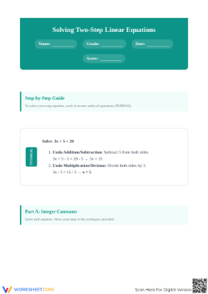 Essential Solving Two-Step Linear Equations Guide — Grade 8