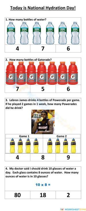 National Hydration Day Math Worksheet
