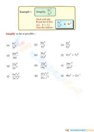 Practice with Indices Worksheet